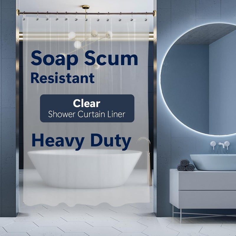 Epica Shower Curtain â€“ Strongest Heavy-Duty Clear Vinyl 72x72 Shower Curtain Liner â€“ Stain & Soap Scum Resistant with Rust-Proof Metal Grommets (Clear) - Image 1